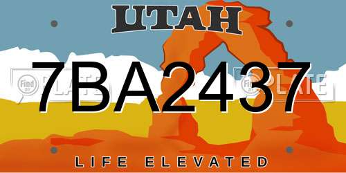7BA2437 Utah License Plate