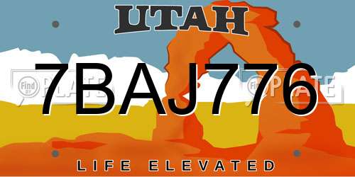 7BAJ776 Utah License Plate