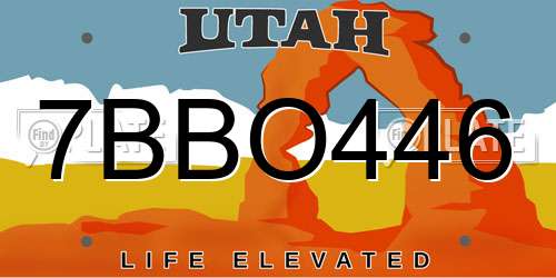 7BBO446 Utah License Plate