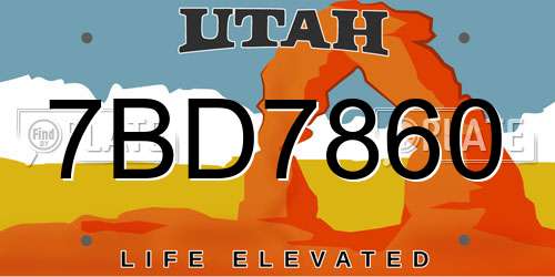 7BD7860 Utah License Plate