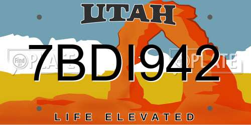 7BDI942 Utah License Plate