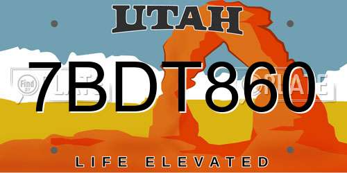 7BDT860 Utah License Plate