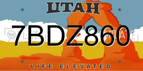 7BDZ860 Utah License Plate
