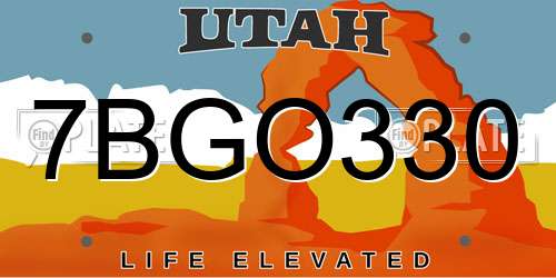 7BGO330 Utah License Plate
