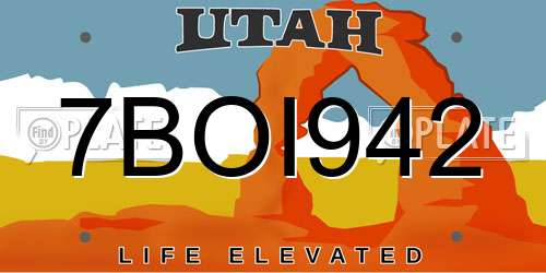 7BOI942 Utah License Plate