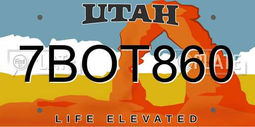 7BOT860 Utah License Plate