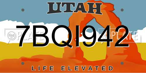 7BQI942 Utah License Plate