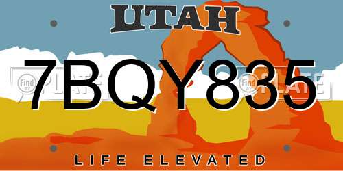 7BQY835 Utah License Plate