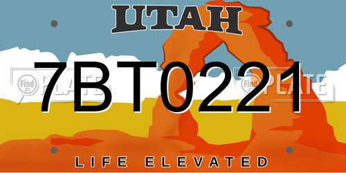 7BT0221 Utah License Plate