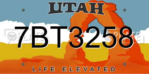 7BT3258 Utah License Plate