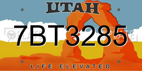 7BT3285 Utah License Plate