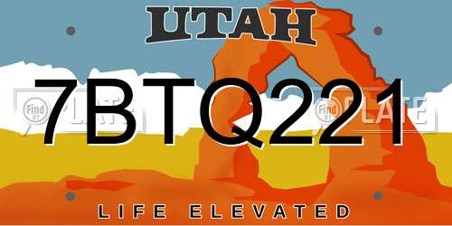 7BTQ221 Utah License Plate