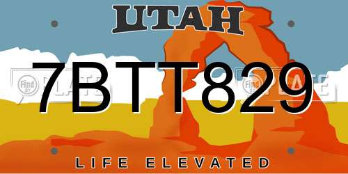 7BTT829 Utah License Plate
