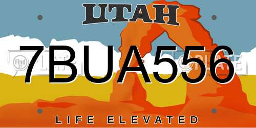 7BUA556 Utah License Plate