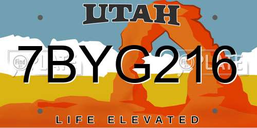7BYG216 Utah License Plate