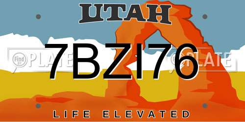 7BZI76 Utah License Plate