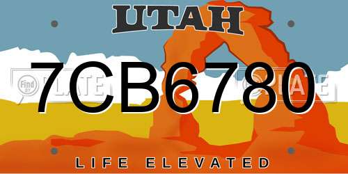 7CB6780 Utah License Plate