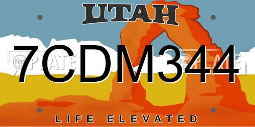 7CDM344 Utah License Plate