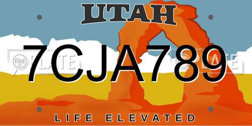7CJA789 Utah License Plate