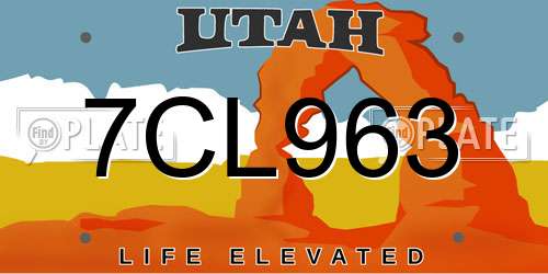7CL963 Utah License Plate