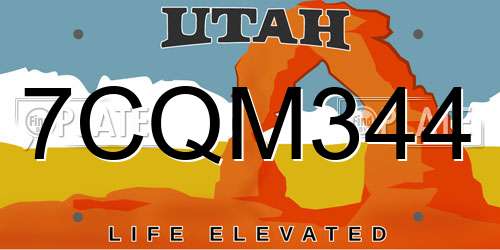 7CQM344 Utah License Plate