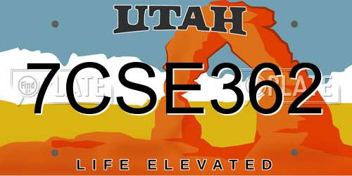 7CSE362 Utah License Plate