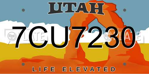 7CU7230 Utah License Plate