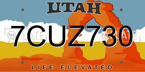 7CUZ730 Utah License Plate