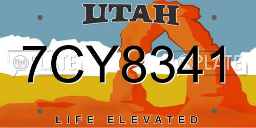 7CY8341 Utah License Plate