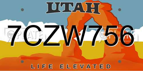 7CZW756 Utah License Plate
