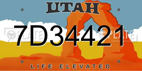 7D34421 Utah License Plate