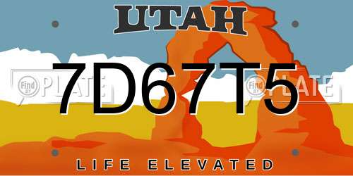7D67T5 Utah License Plate
