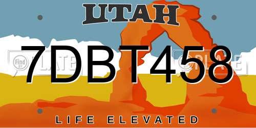 7DBT458 Utah License Plate