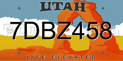 7DBZ458 Utah License Plate