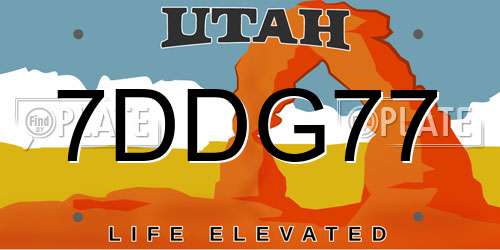 7DDG77 Utah License Plate
