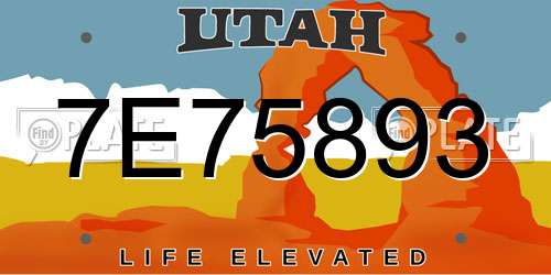 7E75893 Utah License Plate