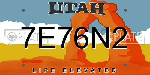 7E76N2 Utah License Plate