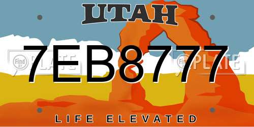 7EB8777 Utah License Plate