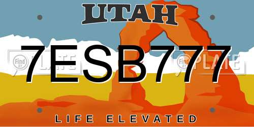 7ESB777 Utah License Plate