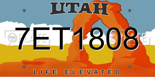7ET1808 Utah License Plate