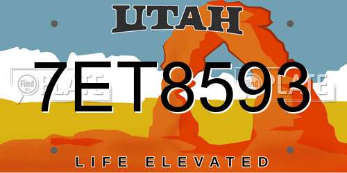 7ET8593 Utah License Plate