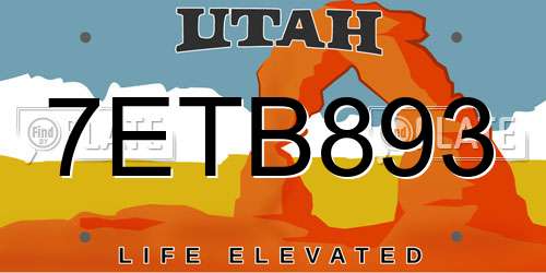 7ETB893 Utah License Plate