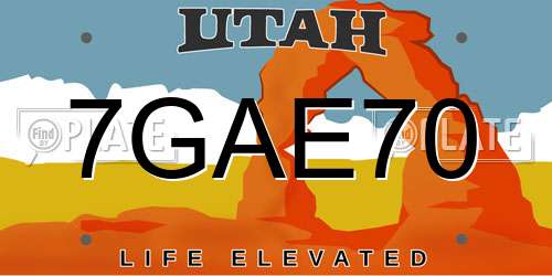 7GAE70 Utah License Plate