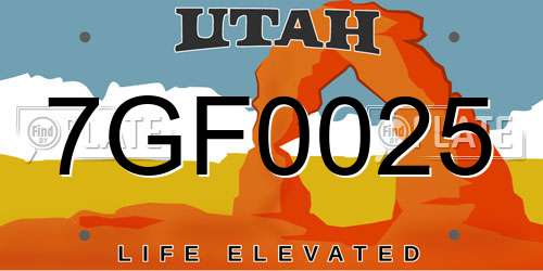 7GF0025 Utah License Plate