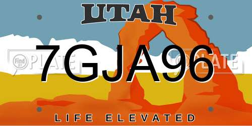 7GJA96 Utah License Plate