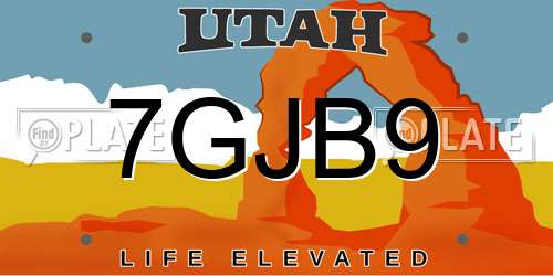7GJB9 Utah License Plate