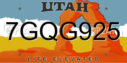 7GQG925 Utah License Plate