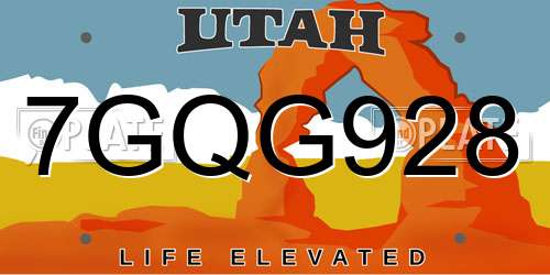7GQG928 Utah License Plate