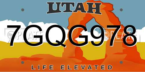 7GQG978 Utah License Plate