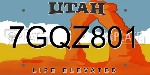 7GQZ801 Utah License Plate